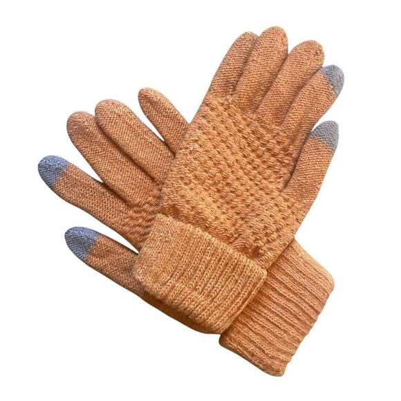 Touchscreen Gloves Unisex Burnt Orange Knit Winter - Picture 5 of 7